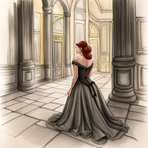 Maria in her grand castle, looking unsatisfied