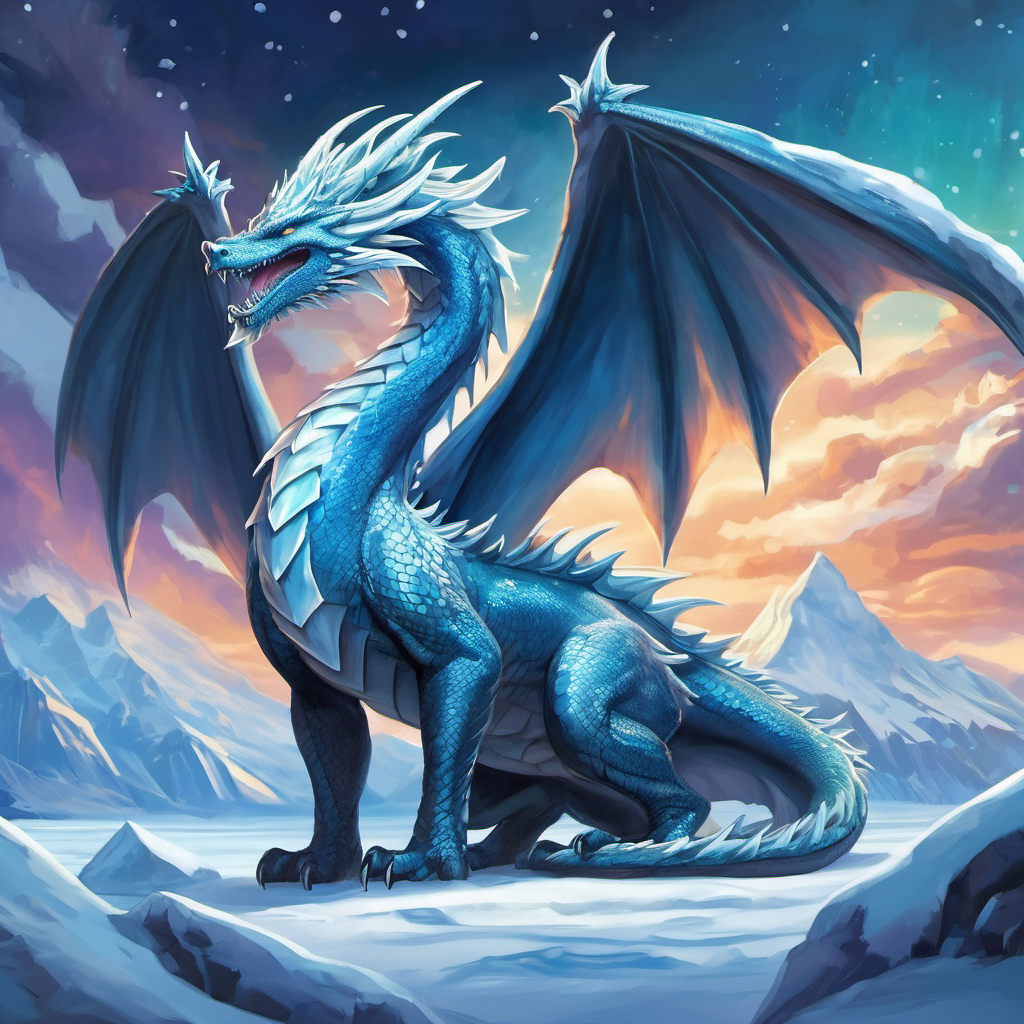 Once upon a time, nestled deep within the frozen landscapes of Antarctica, there lived a majestic ice dragon named Alex. Alex was not an ordinary dragon; their scales shimmered like glistening frost, reflecting the colors of the aurora in the crystal-clear night sky. With wings that spanned wide across the frozen tundra, Alex was known as the guardian of this icy wonderland. Beyond the frozen peaks, hidden within the icy caves, dwelled an evil dragon named Zace. Zace was different from the others. Their scales, dark as a moonless night, emitted an eerie and sinister glow that terrified all who encountered them. Zace was no ordinary dragon either; they fed on fear and anxiety, using their dark powers to freeze everything in their path.