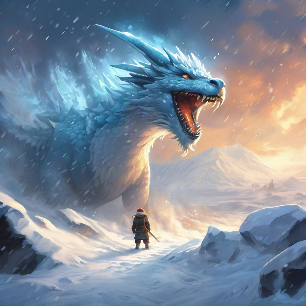 With one final burst of strength, Alex summoned a mighty blizzard, creating an immense snowstorm that engulfed Zace in an icy vortex. The evil dragon fought hard but was soon consumed by the overwhelming power of Alex's storm. As the snow settled and the storm subsided, Zace was no more. Overjoyed, the creatures of Antarctica emerged from their shelters to witness the triumph of their savior. The land glowed with renewed vibrancy and warmth, for Alex's victory had banished the darkness that loomed over the frozen continent.