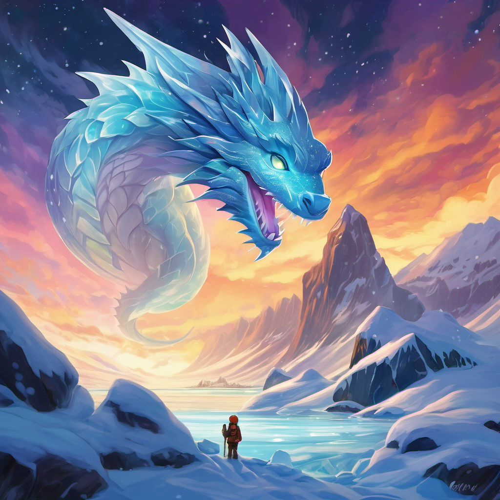 From that day forward, Alex was hailed as a hero, celebrated for their bravery and selflessness. They continued to protect the majestic Antarctic realm, ensuring its endless beauty and safeguarding its inhabitants. And so, every night, when the aurora borealis painted the skies above, children would gaze upon the shimmering lights, their dreams filled with the fearless ice dragon named Alex, who defeated the wicked Zace and saved Antarctica from eternal winter.