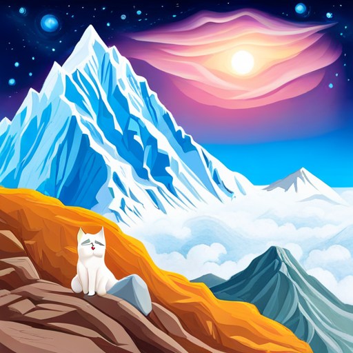 Whiskers the cat dreams of climbing Mount Everest