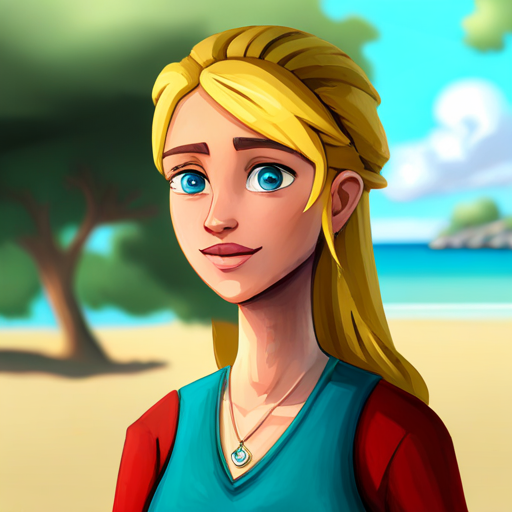 Emma decides to use her pendant to explore more exciting adventures.Blonde hair, blue eyes, wearing a pendant. continues using pendant for exciting adventures