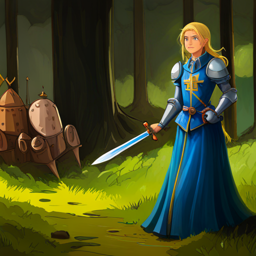 They join forces to defeat the sorcerer and save the kingdom.Blonde hair, blue eyes, wearing a pendant. and knight team up to defeat sorcerer