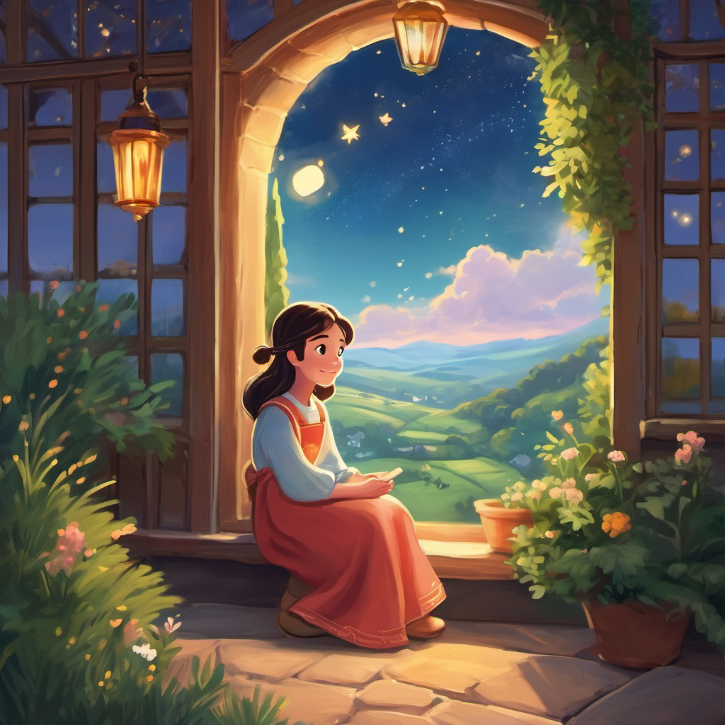 Once upon a time, in a small village nestled amidst rolling hills, there lived a curious and kindhearted girl named Stella. Stella was known for her love of adventure and her unwavering willingness to help others. She had a twinkle in her eye and a smile that could brighten even the gloomiest of days. One warm summer evening as Stella stared out her window, she noticed something extraordinary in the sky. A sparkling star, brighter than the rest, fell from the heavens and landed with a soft thud in her backyard. Curiosity got the better of Stella, and she gently picked up the fallen star and cradled it in her hands.