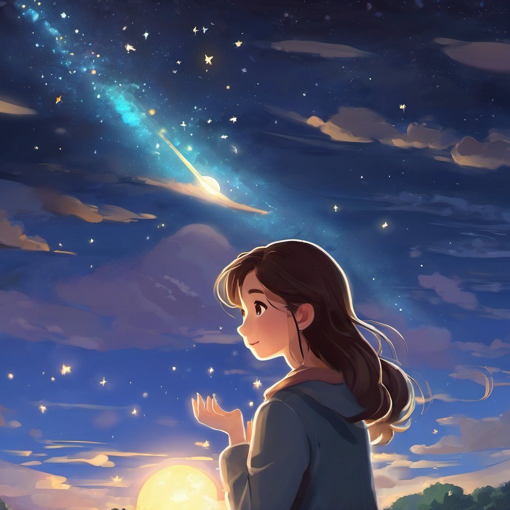 And so, every night, as Stella marveled at the starry sky, she was reminded of the fallen star and the important lesson it taught her. She would always strive to spread kindness and help others, knowing that, just like the fallen star, the light within her would shine brighter when shared with those around her.