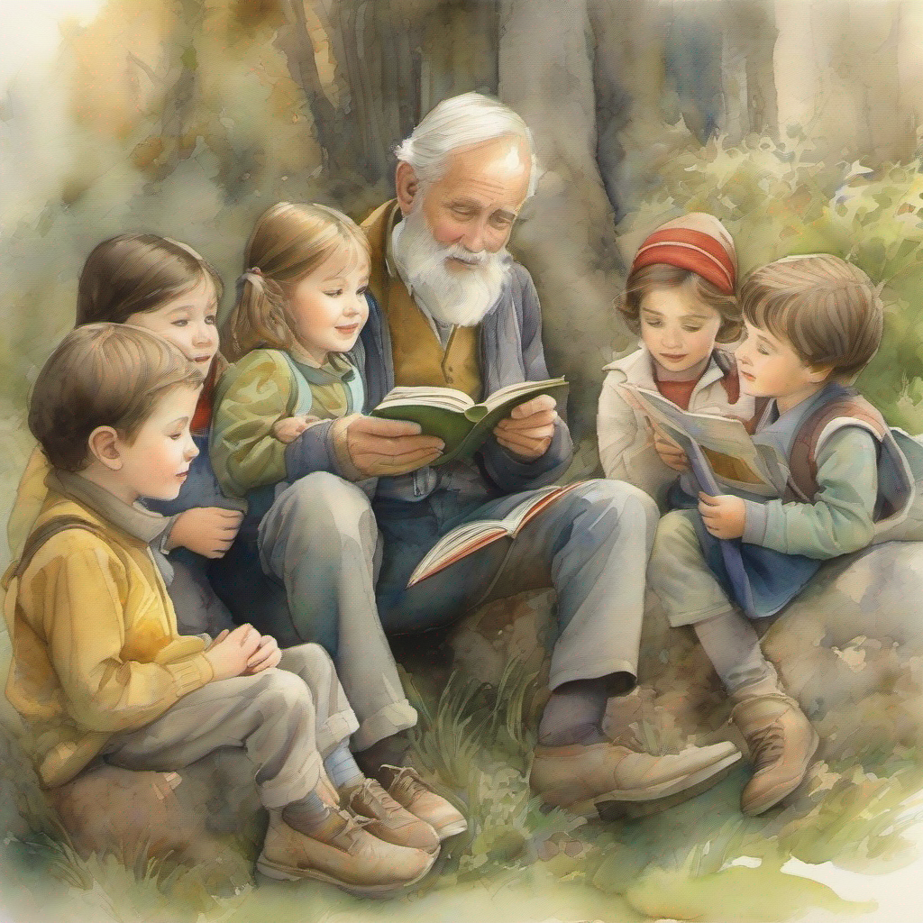 Children listening to the old man's stories