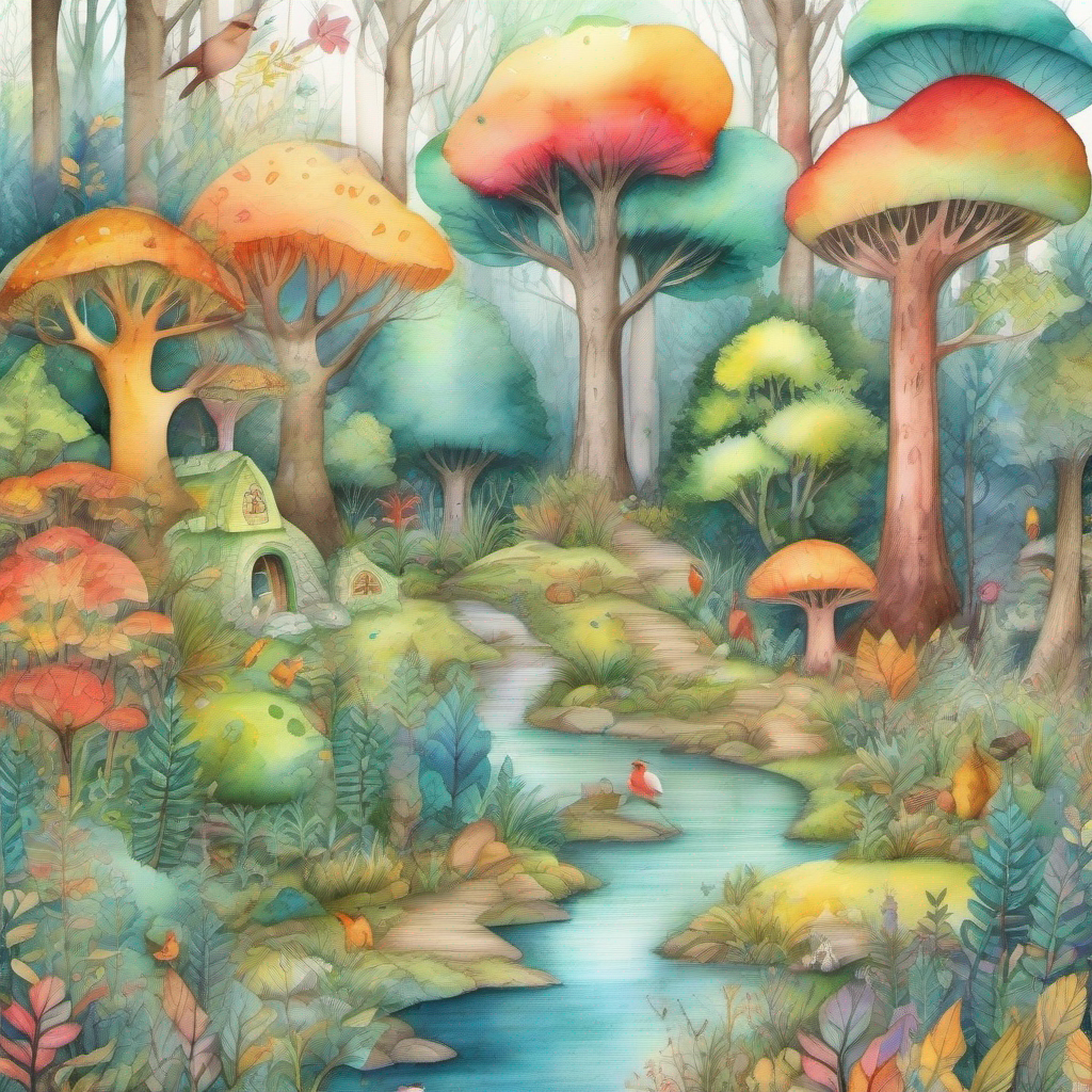 Colorful magical forest with talking trees and special animals