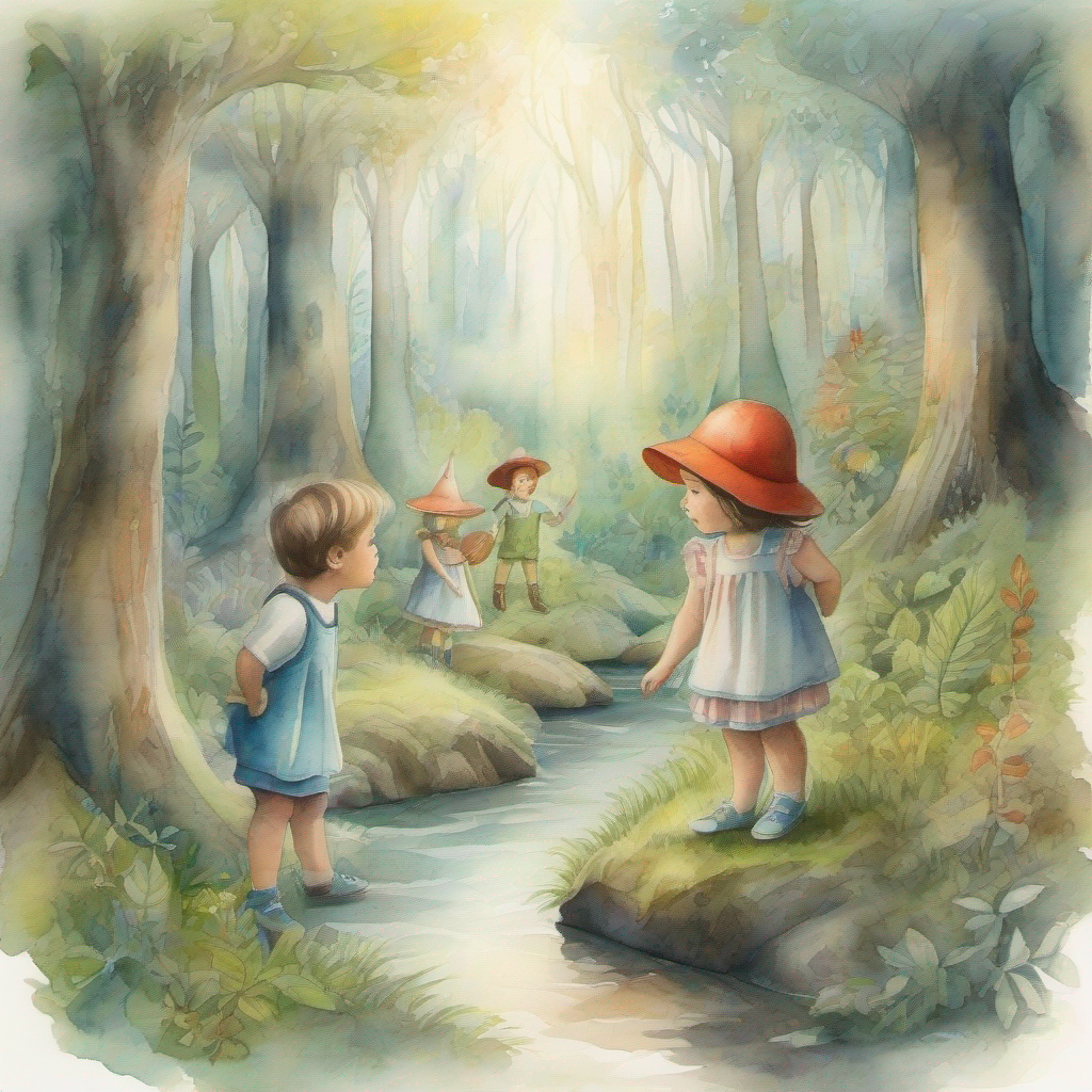 Children imagining themselves in the magical forest