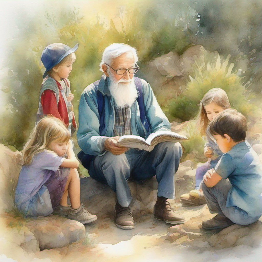 Children looking for magic in their lives, old man sharing stories