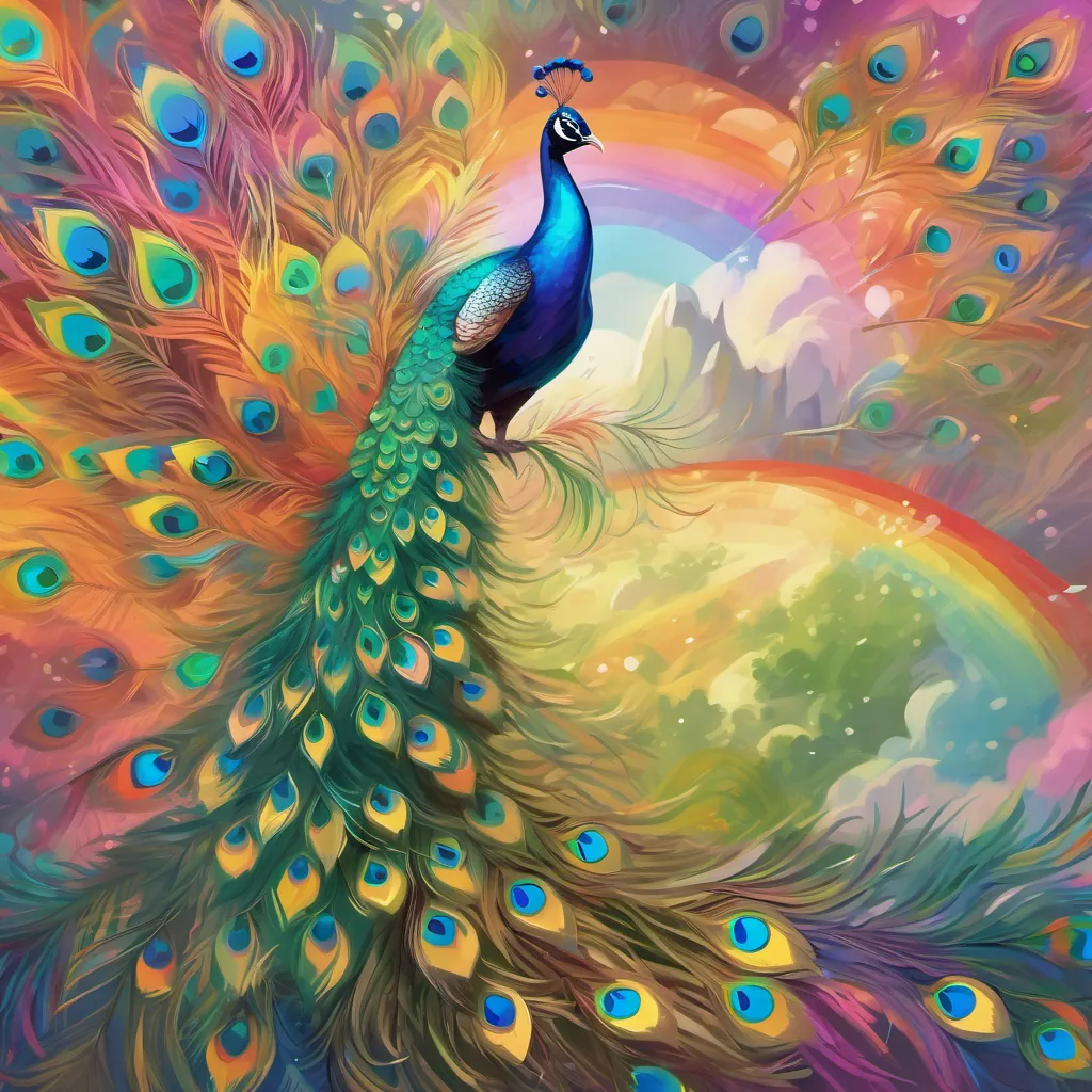 A magnificent peacock named A majestic peacock with a rainbow of vibrant feathers with vibrant, rainbow-like feathers