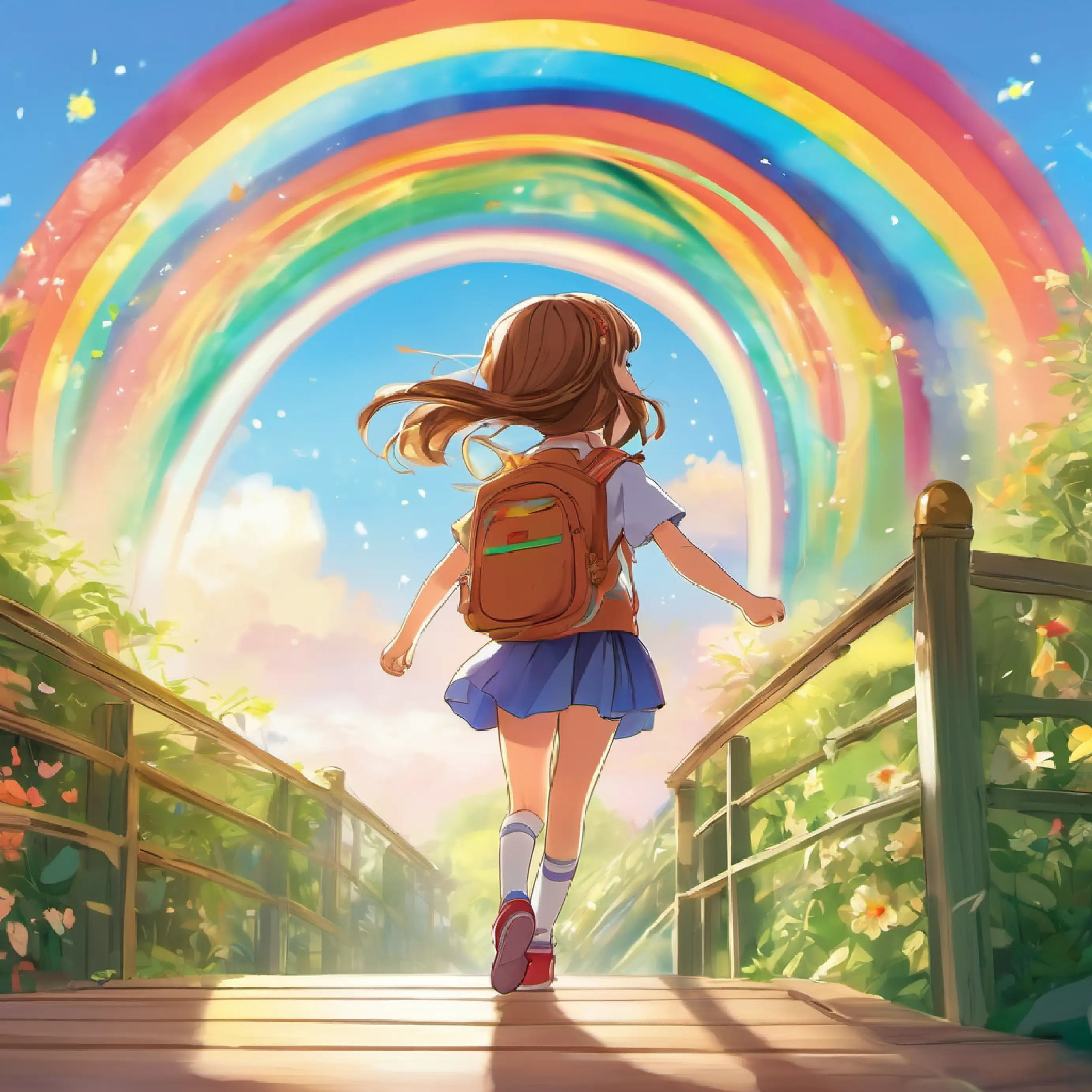 Sofia discovers steps in the rainbow and begins her ascent.