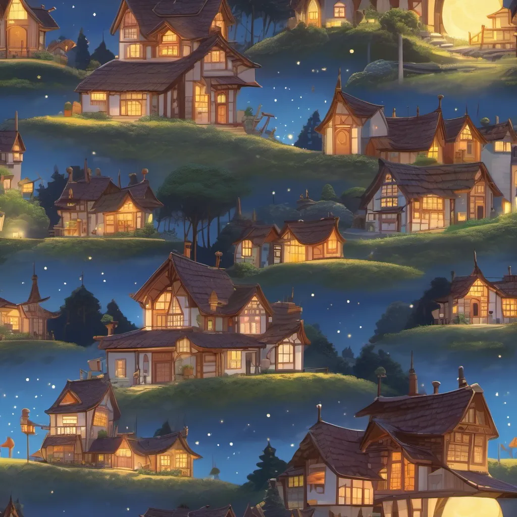 A moonlit night over the ants' hillhome with twinkling stars, reflecting the unity and harmony of the characters.