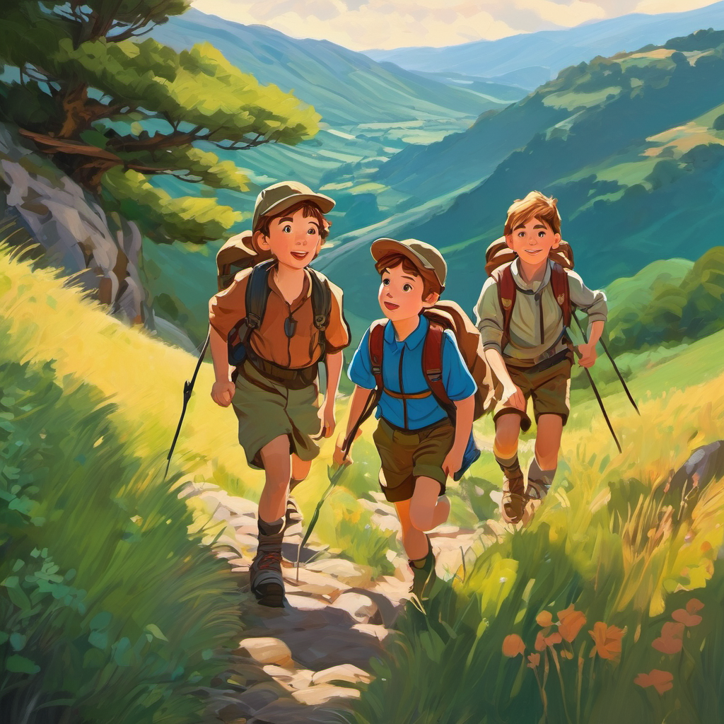 The The Hill Boys - adventurous, brave, wearing hiking gear and Girl in the hills