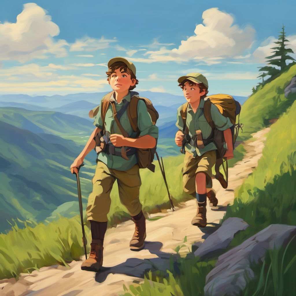 The The Hill Boys - adventurous, brave, wearing hiking gear fearlessly leading the way
