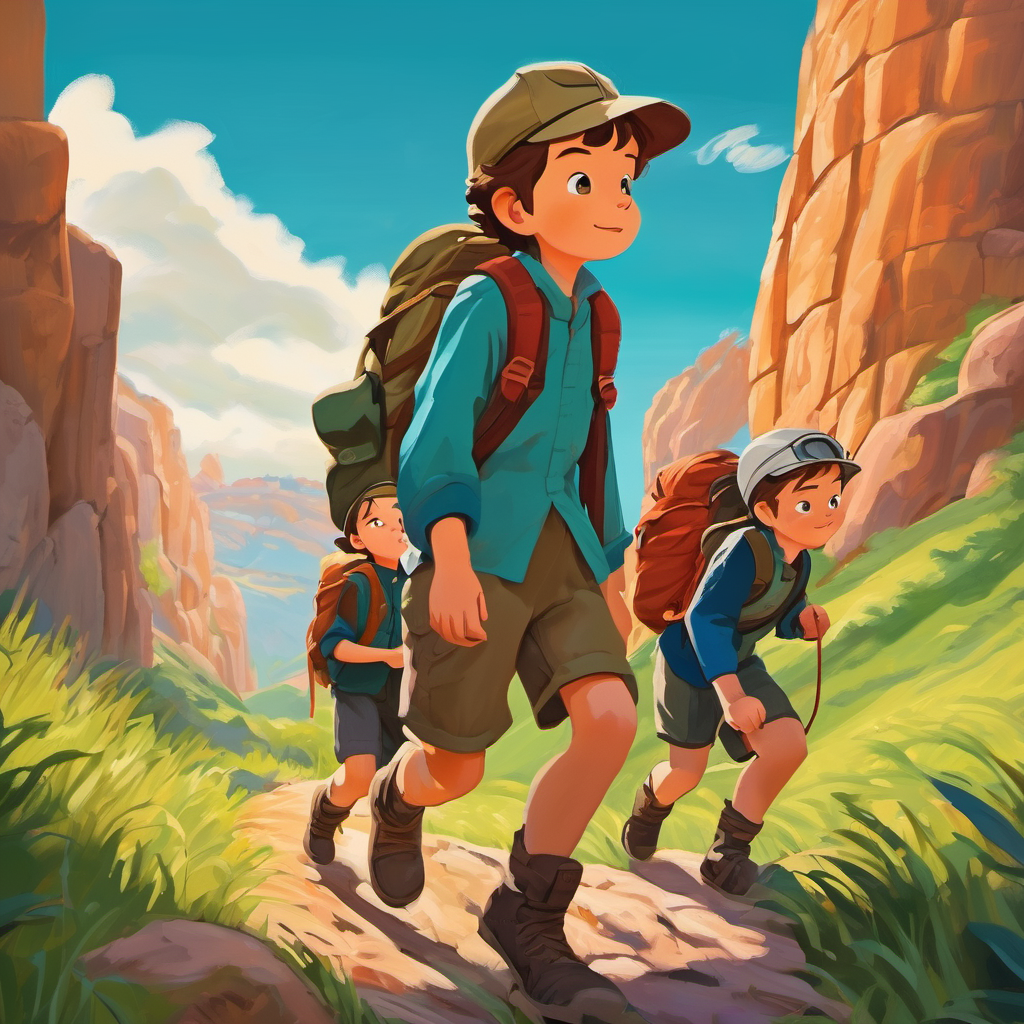 The The Hill Boys - adventurous, brave, wearing hiking gear and Girl exploring the world together