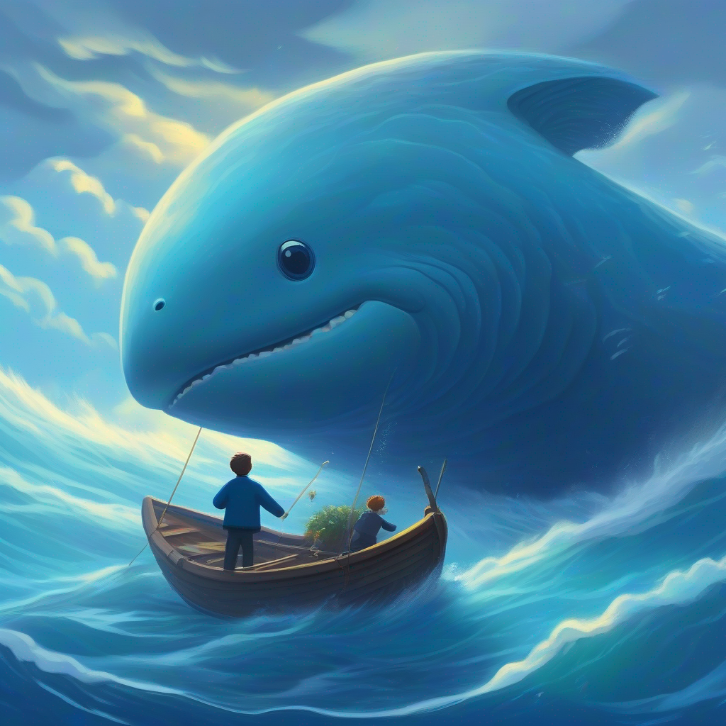Gentle giant with a blue-gray color and a captivating song's song resonating through the ocean