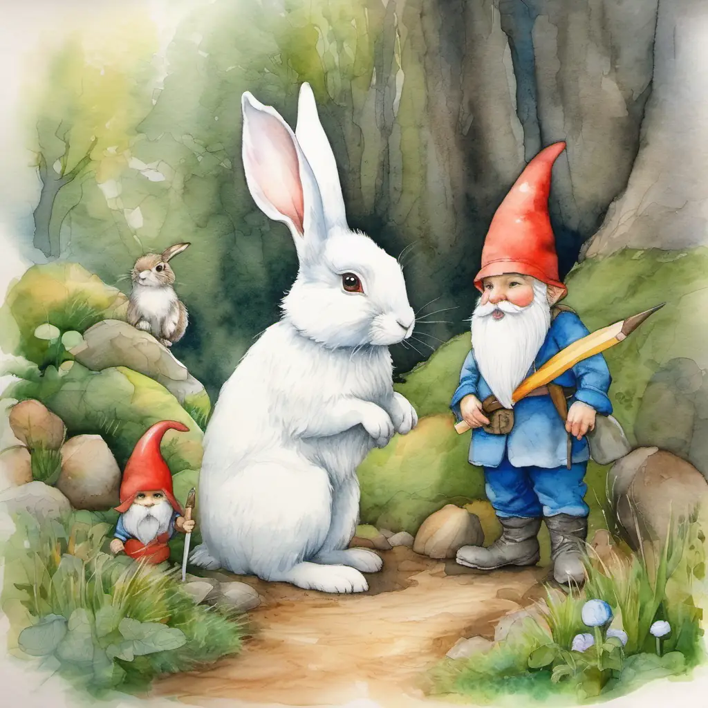 The gnomes meet a cute white rabbit 