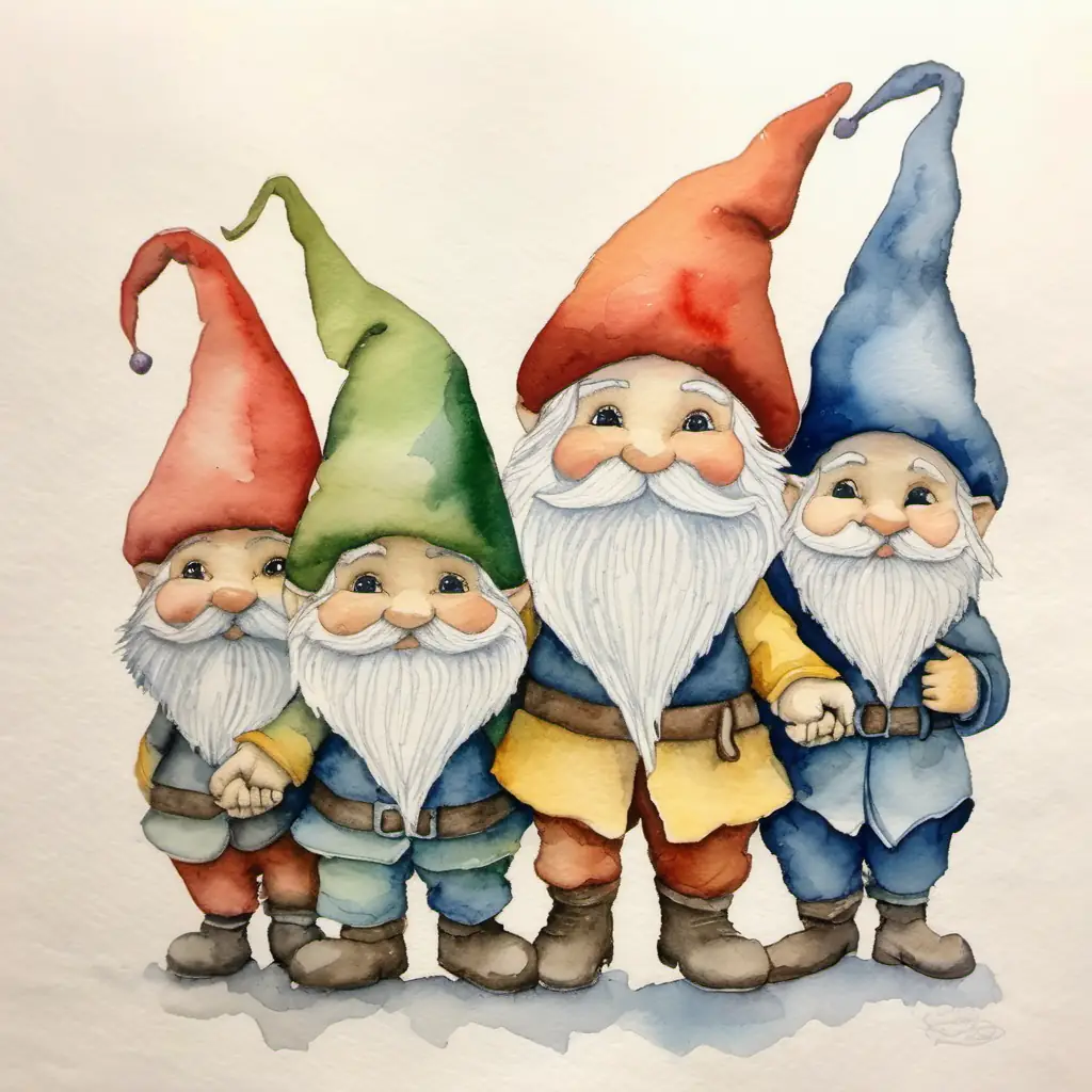 four gnomes holding hands 