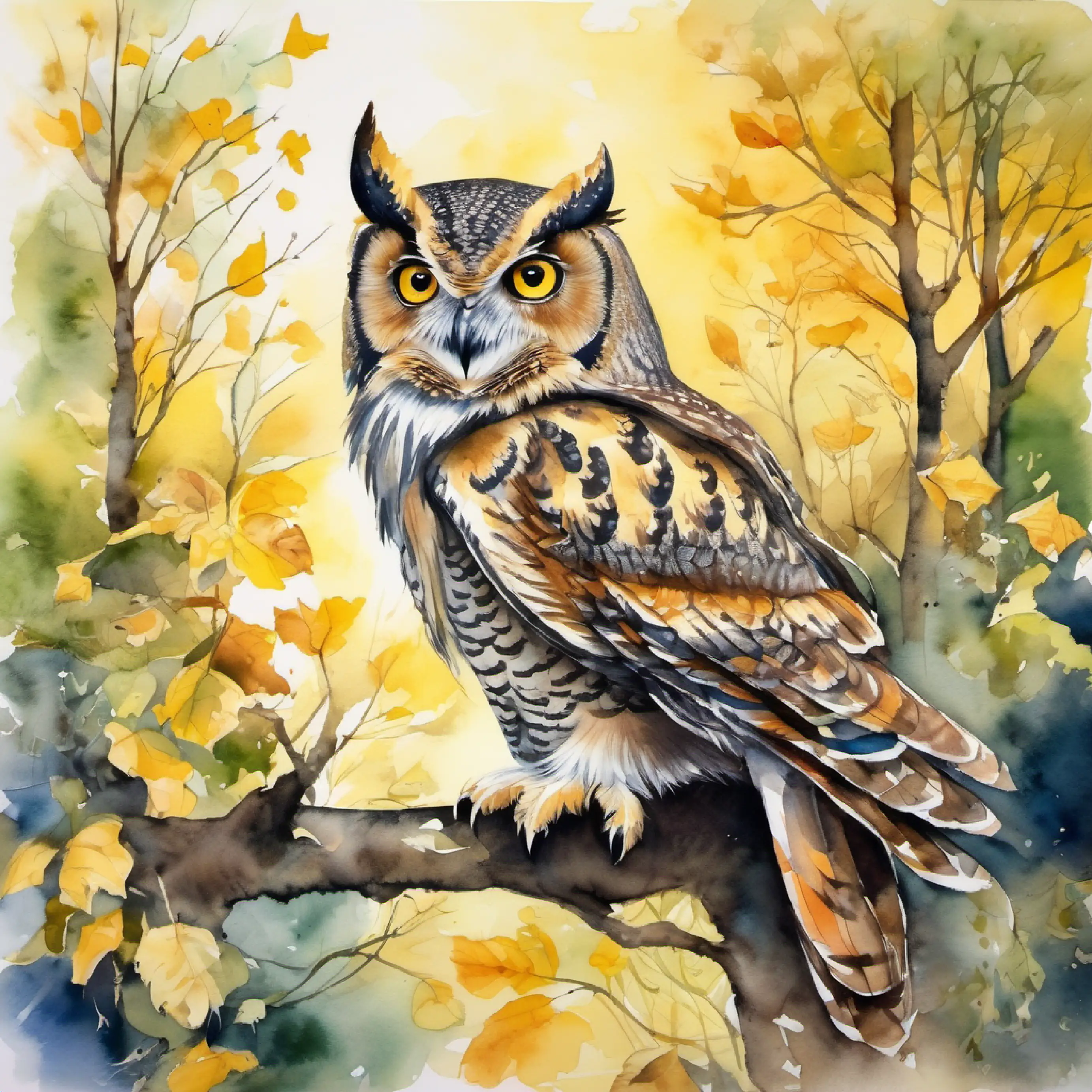 Happy ending, friends wave to Wise owl, mottled feathers, sharp yellow eyes, content with their successful quest.