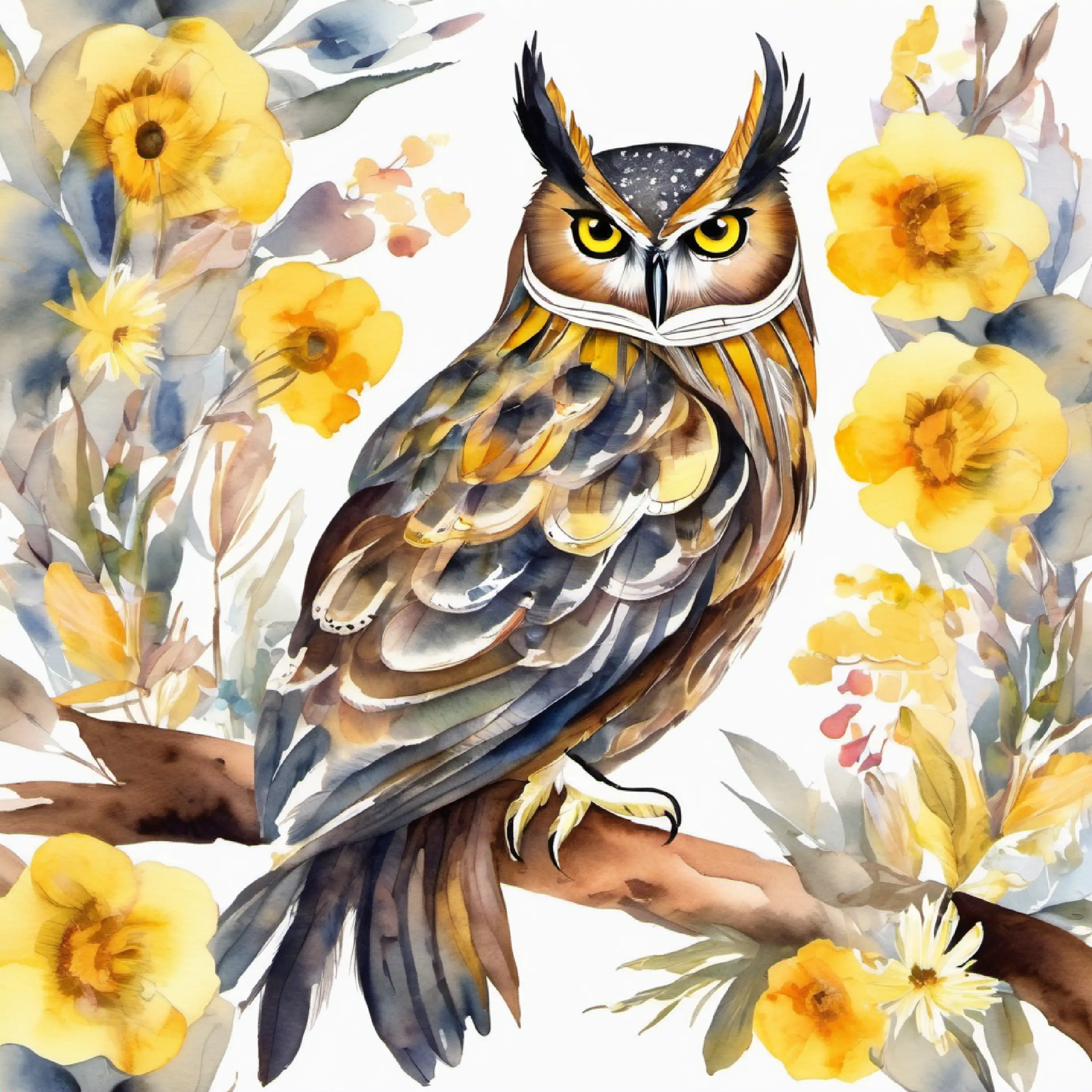 Meeting Wise owl, mottled feathers, sharp yellow eyes the Owl, they show him the flower.
