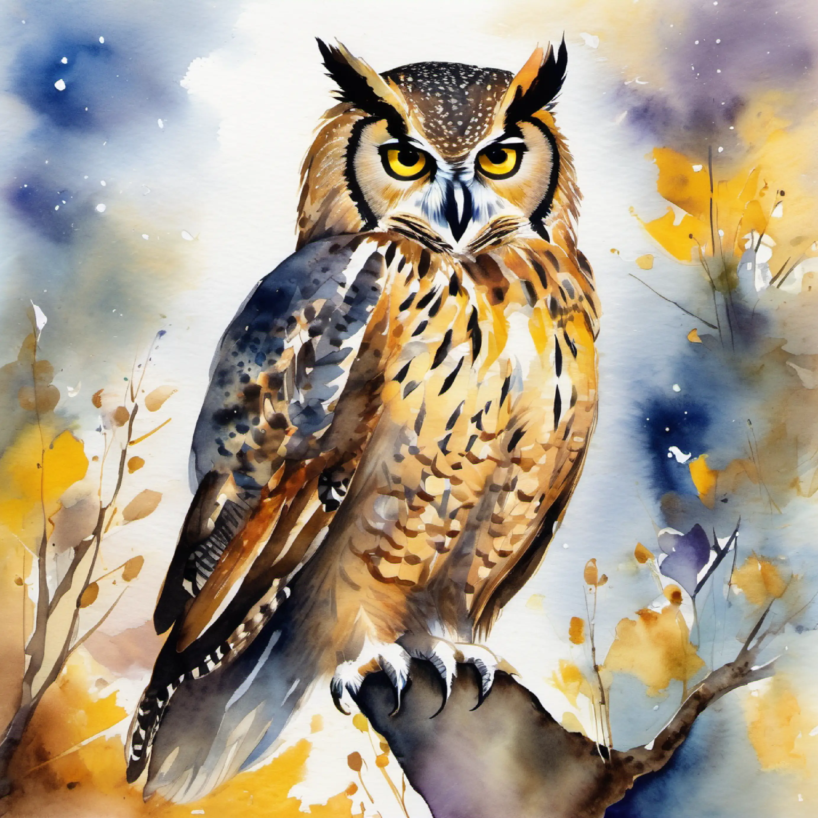 Friends express gratitude to Wise owl, mottled feathers, sharp yellow eyes, valuing new knowledge.