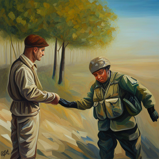 A soldier helping a person in need