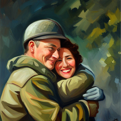 A soldier hugging someone and smiling