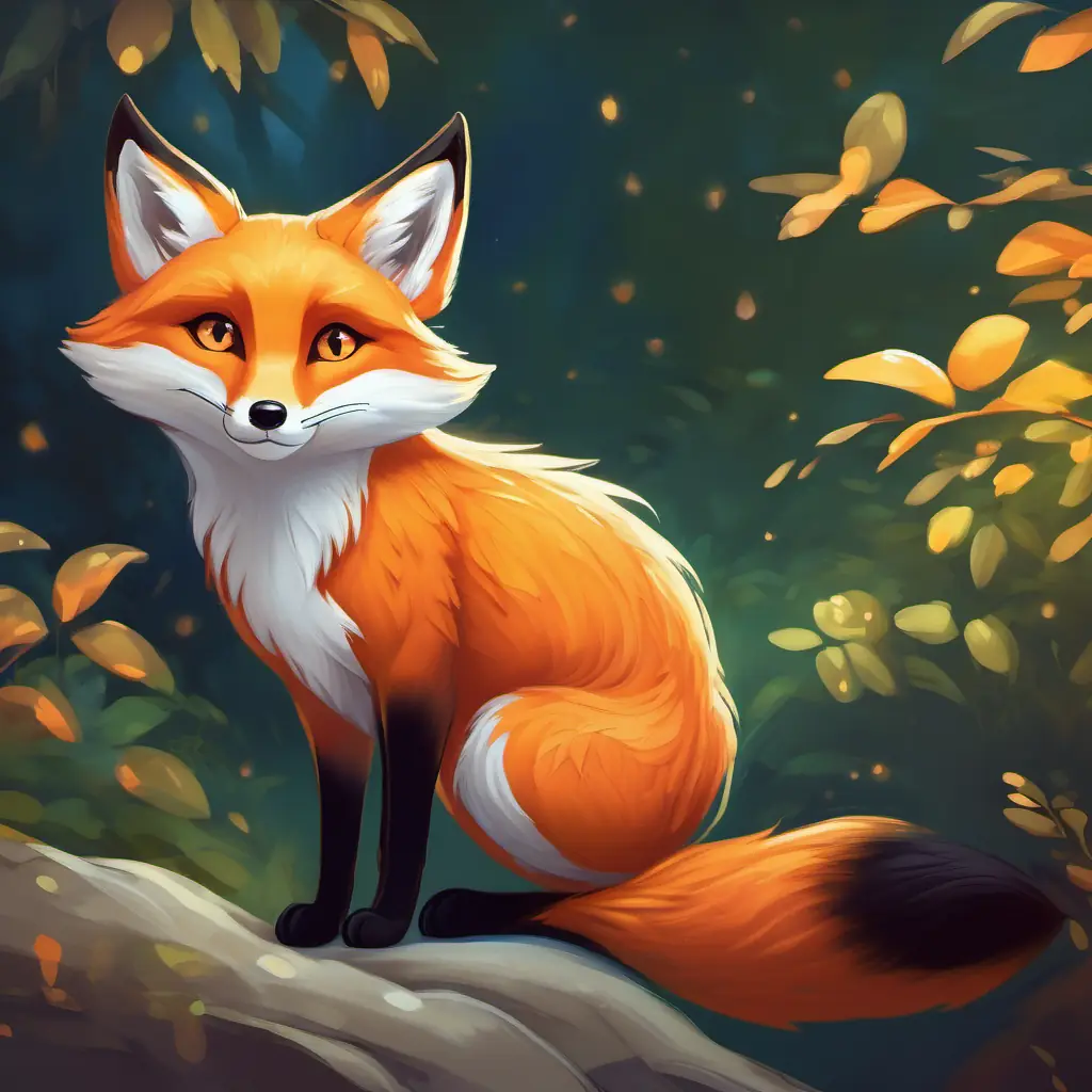 Sleek orange fox, bright eyes, very alert dialogues about changes, animals agree to explore.