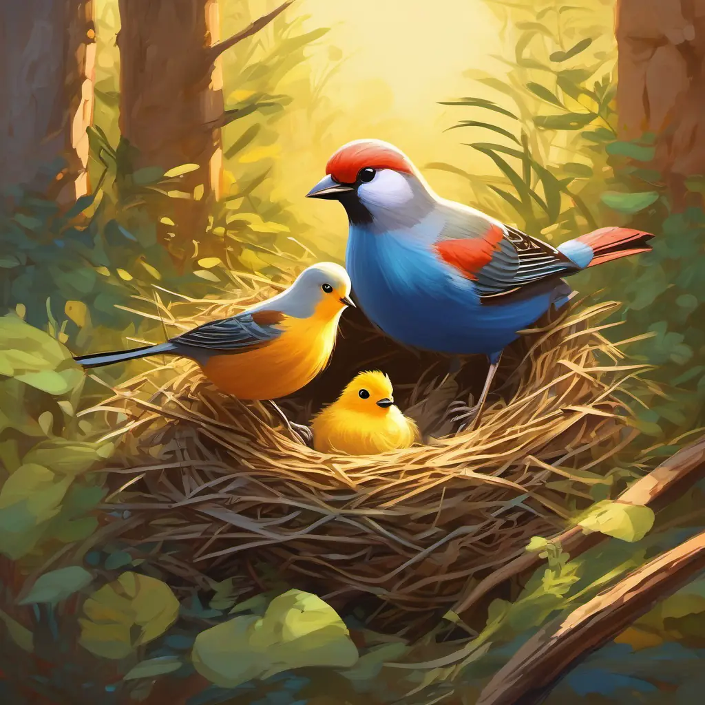 Birds build nests, ground animals forage, community forms.