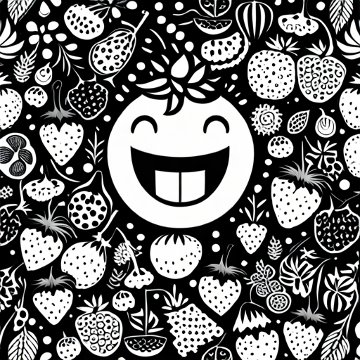 Berry with a big smile surrounded by berries