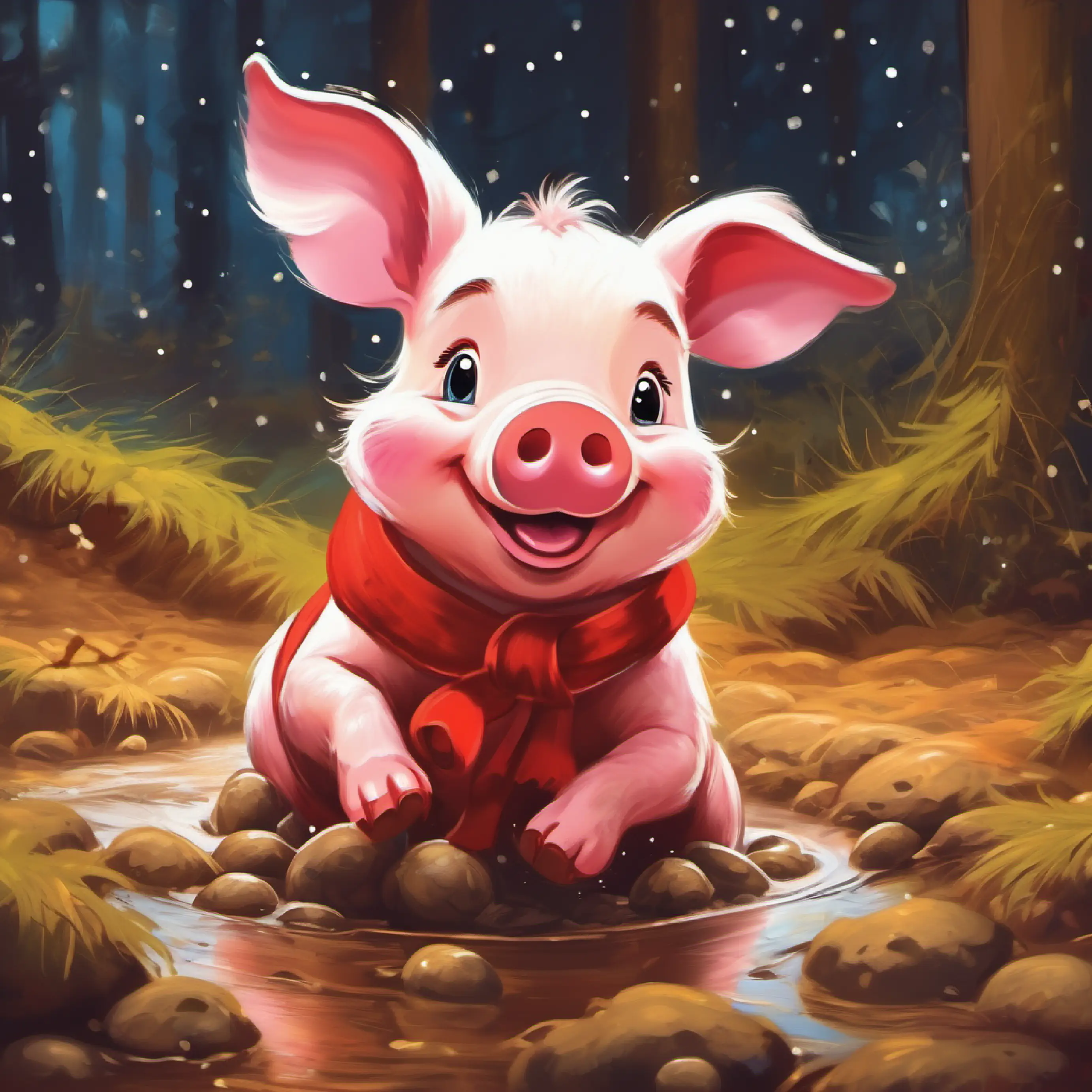 Piglet is enjoying playing in the mud.