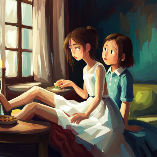 Girl and Transparent figure in a torn white dress. work together to bring closure
