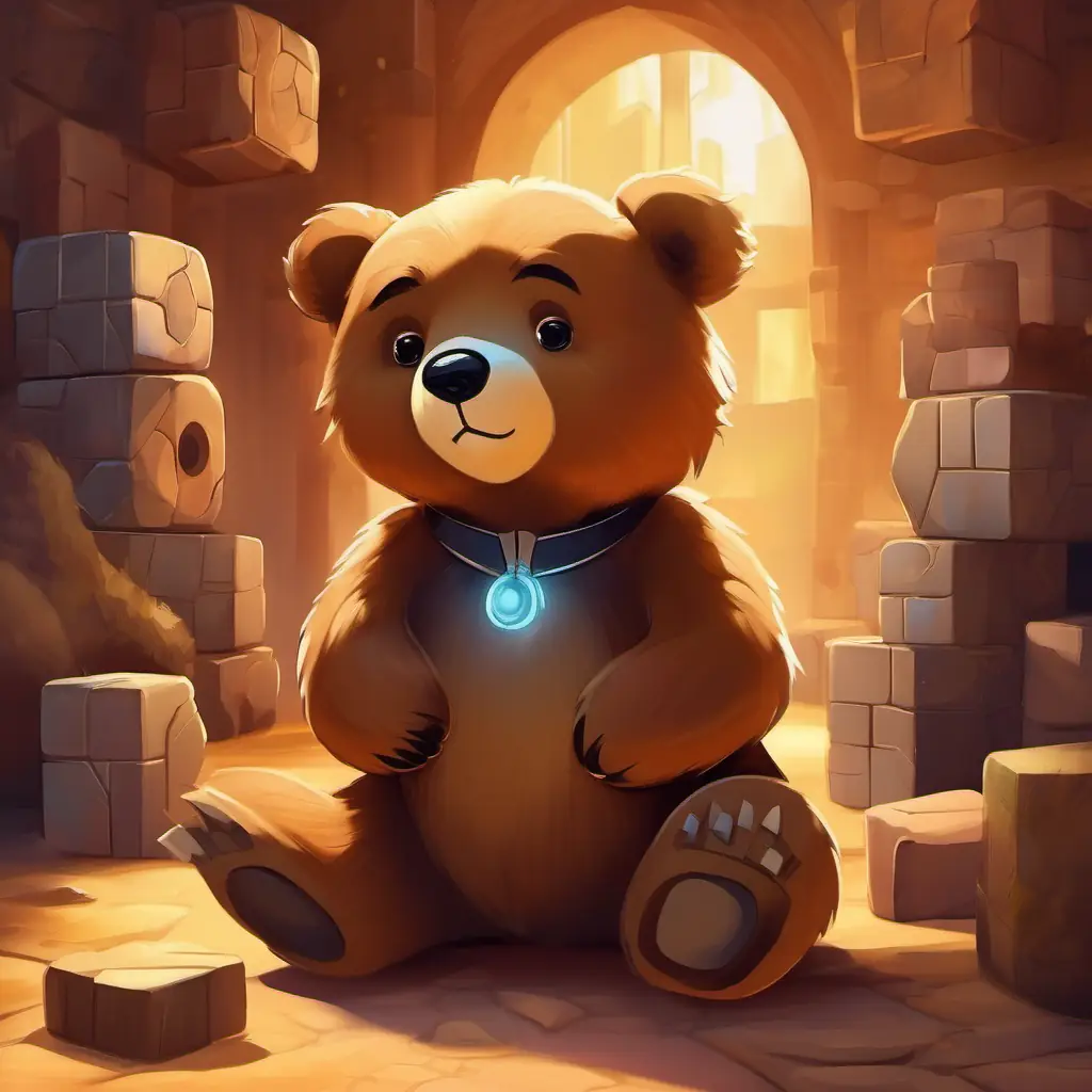 Small, cuddly bear with brown fur and shiny black eyes solves the problem by methodically adjusting blocks.