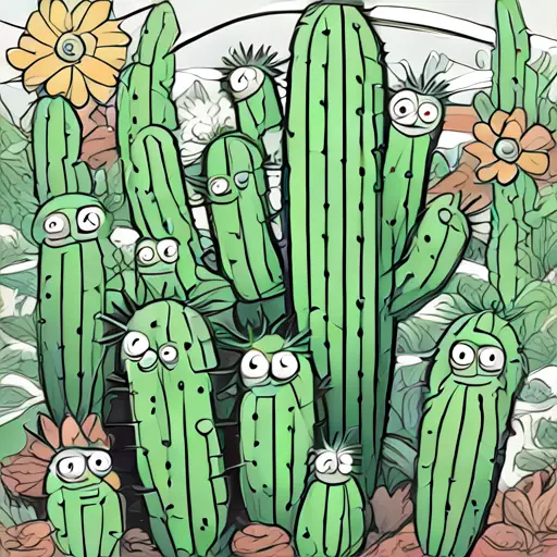 Green cactus with bright eyes, longs for a hug surrounded by friends, end of loneliness.