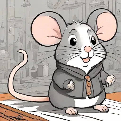 Small mouse with clever eyes, wearing a soft coat explains the coat's purpose with glee.