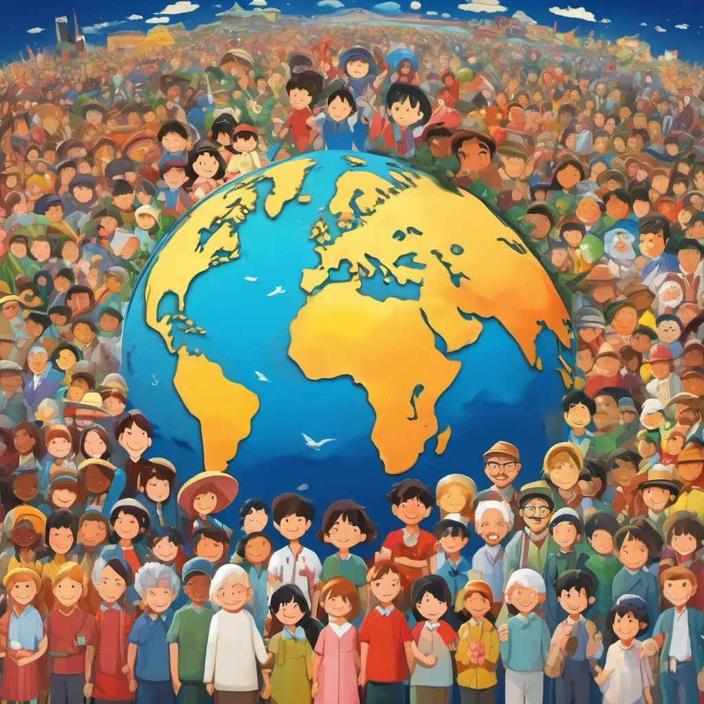 A picture of the entire world, with different people from different countries holding hands and smiling.