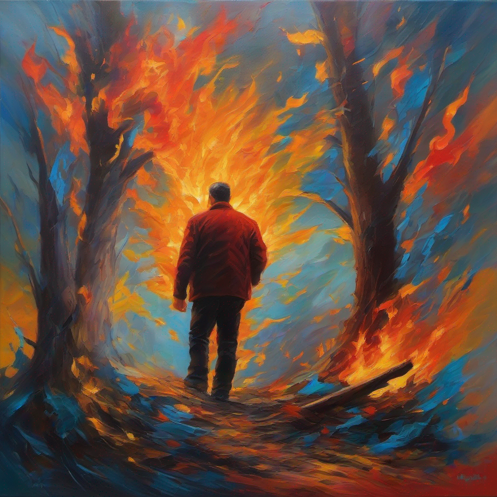 A father's frustration represented by fiery colors