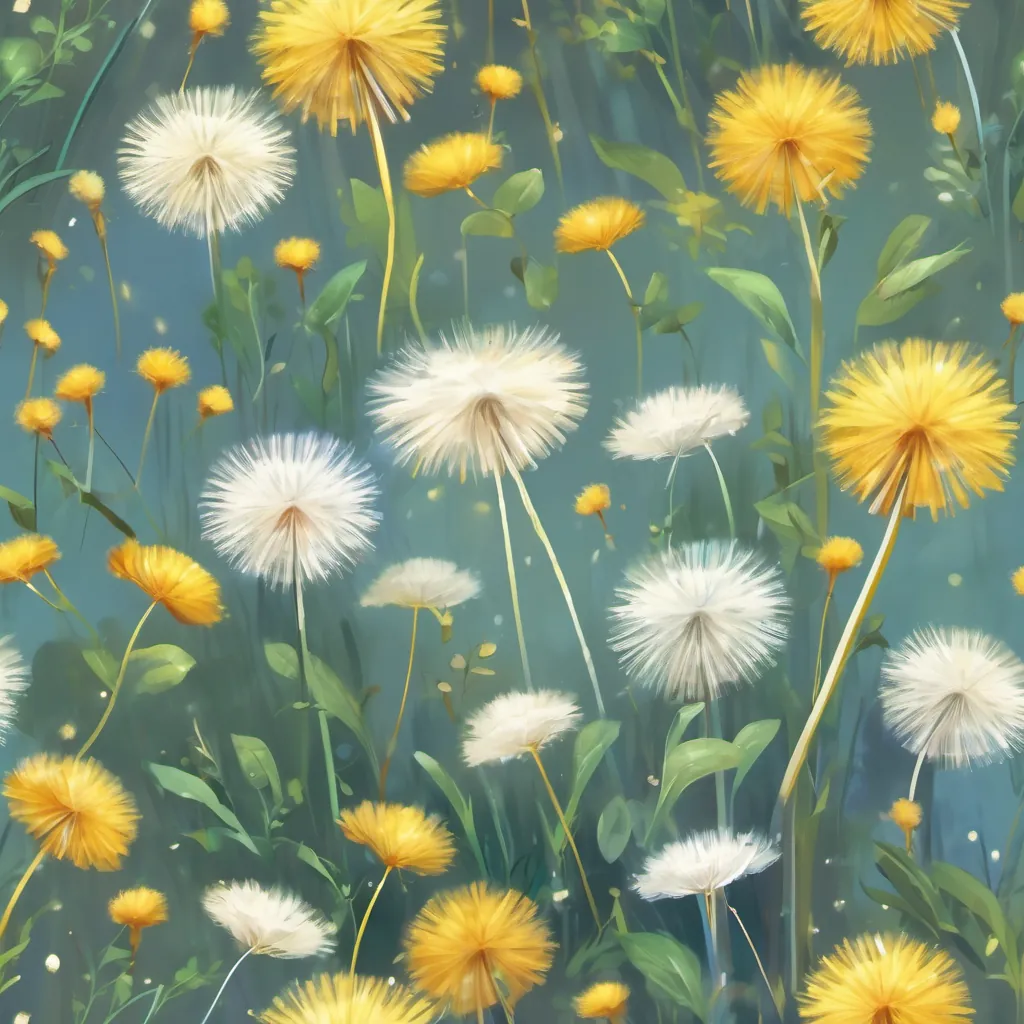 A cute dandelion with a big smile, singing a cheerful song.