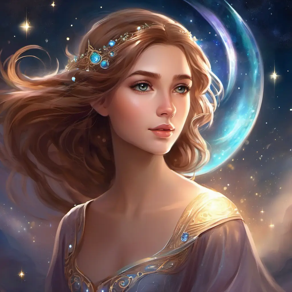 Introduction of Girl with light brown hair, curious sparkling eyes, imaginative dreamer, star-gazing and wondering about love.