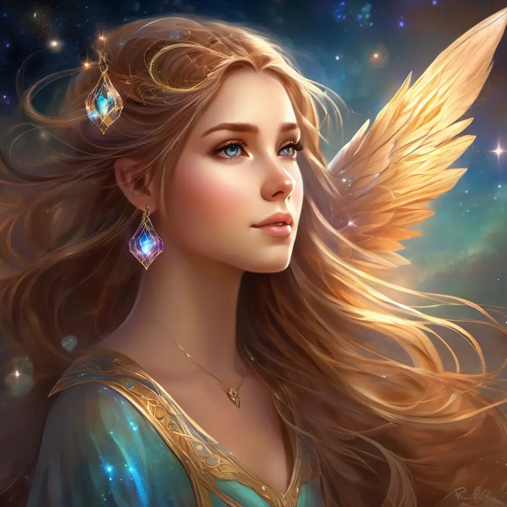 Description of Girl with light brown hair, curious sparkling eyes, imaginative dreamer, her physical features, and vibrant imagination.