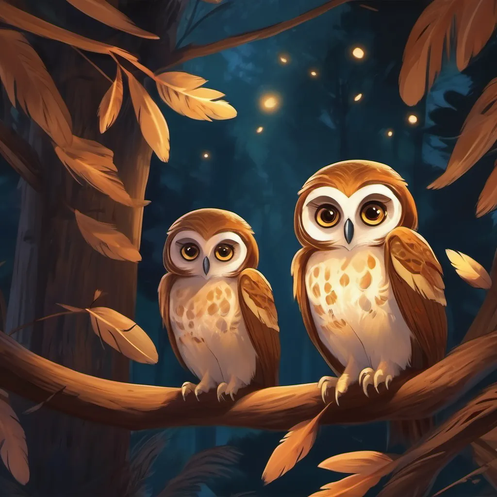 brown feathers, large eyes gathers owlets, watch fireflies together