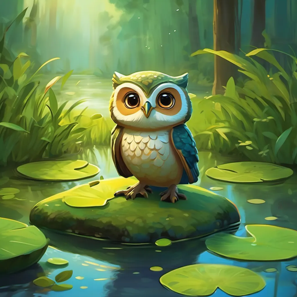 Biggest owlet sees frogs, frogs hop at pond