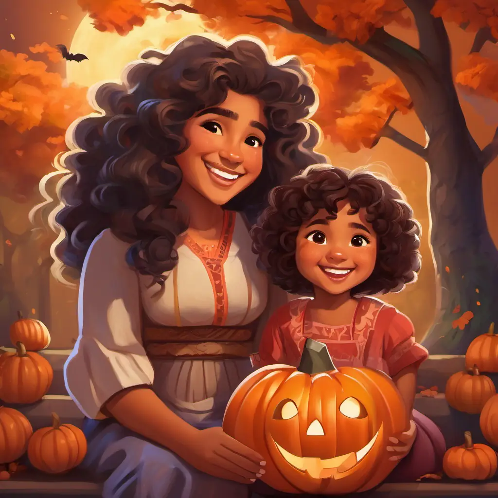 A happy little girl with thick and curly Samoan hair, brown eyes, and medium tan skin and her grandma, having a heart-to-heart conversation, both smiling