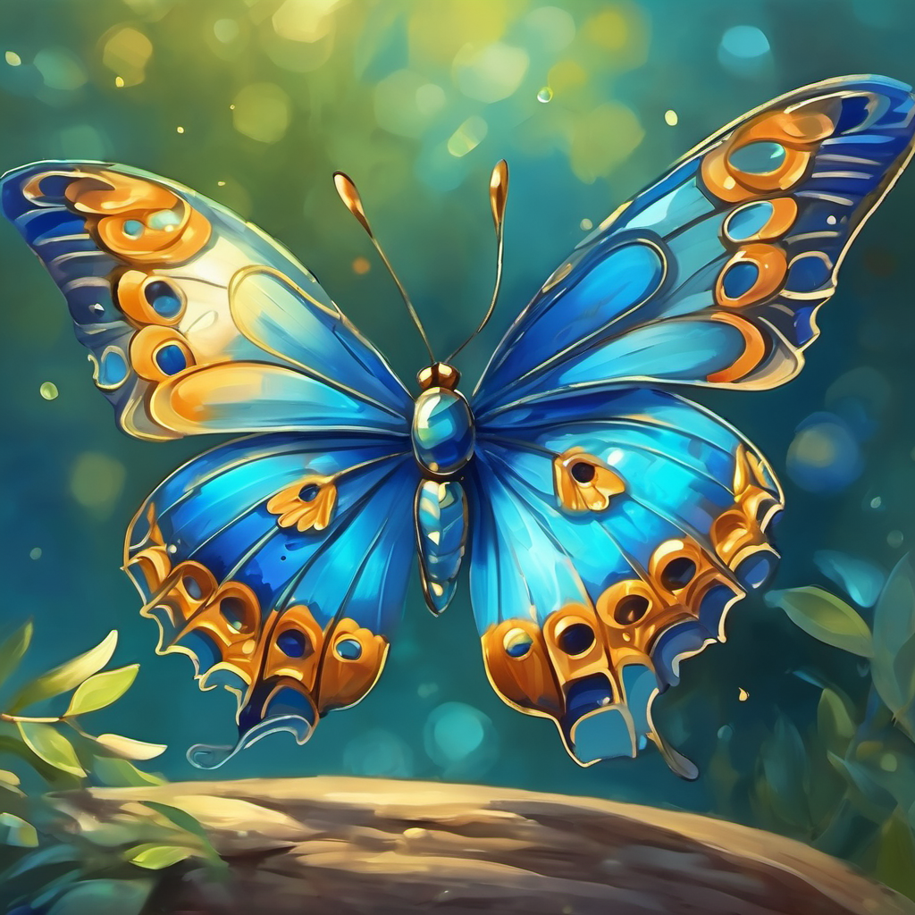 Borboleta azul com asas brilhantes e sorridente. brincando e voando com outras borboletas azuis
