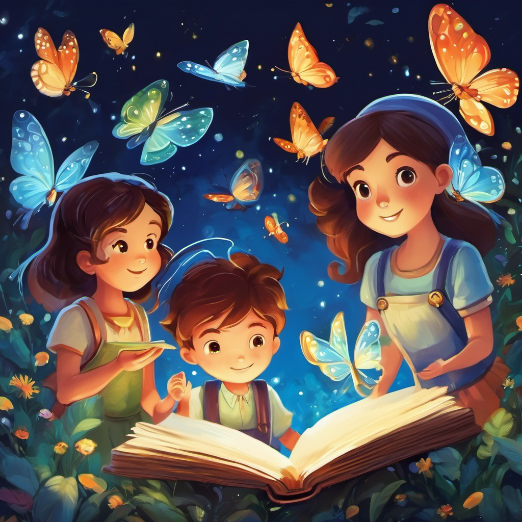 O Livro das Borboletas Azuis com borboletas voando felizes