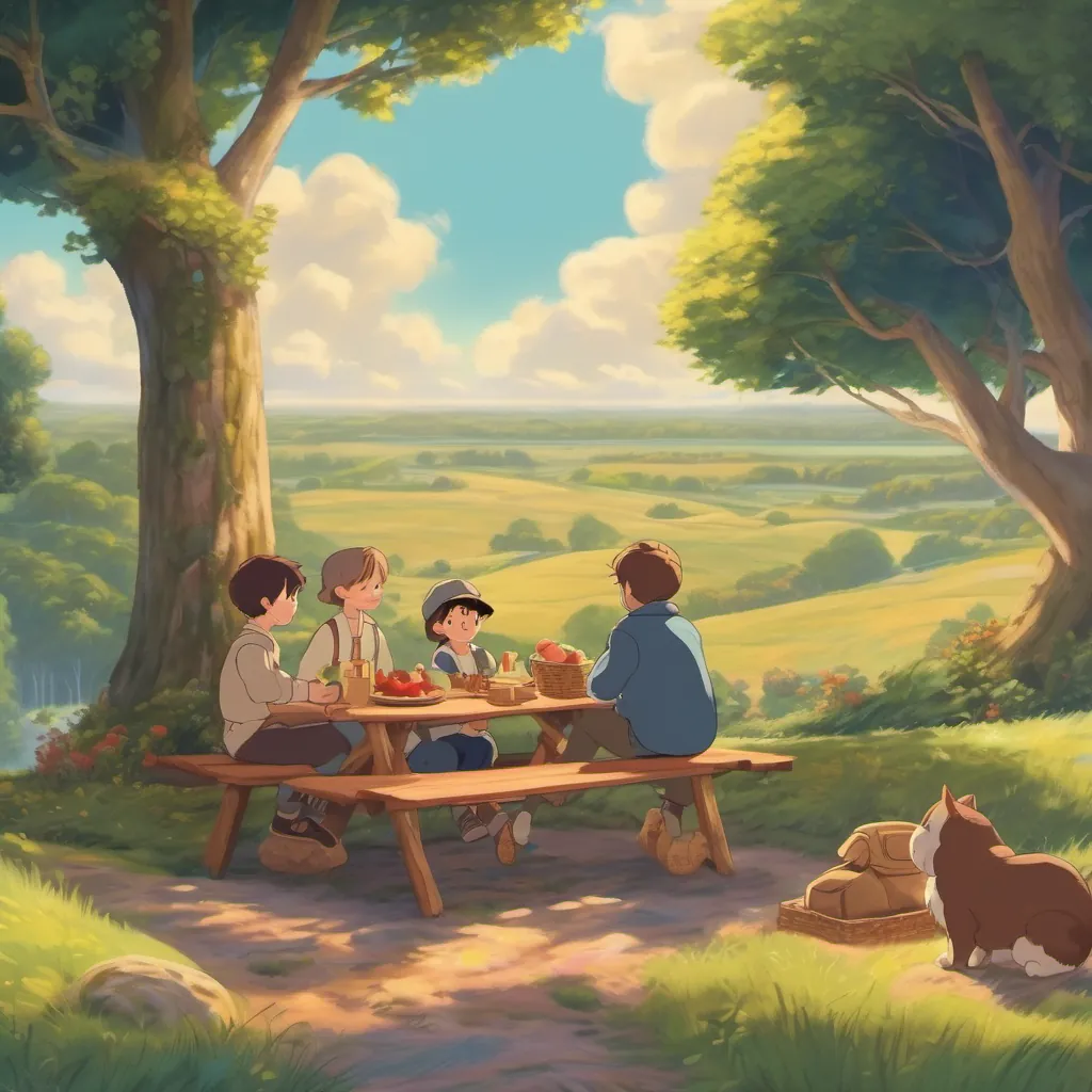 Benny, Sam, and Max sharing a picnic under the sky.