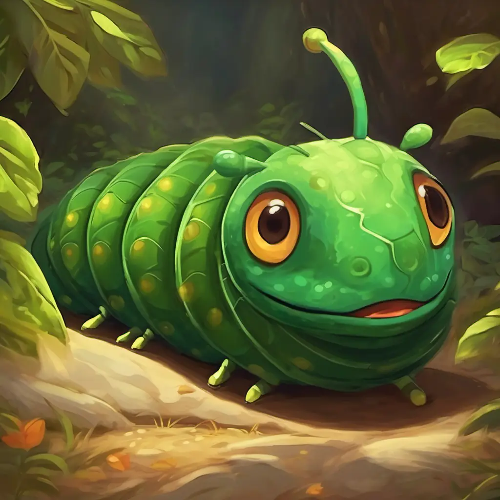 A little caterpillar with green skin and curious brown eyes feels a change within himself an creates a cocoon.