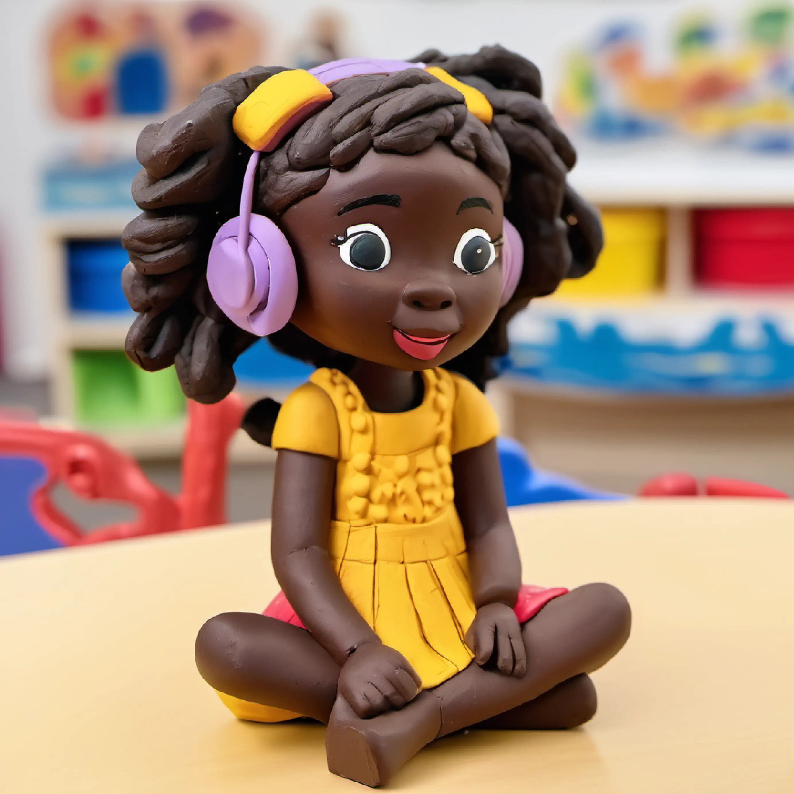 Chichi sitting and listening to a story in the classroom.