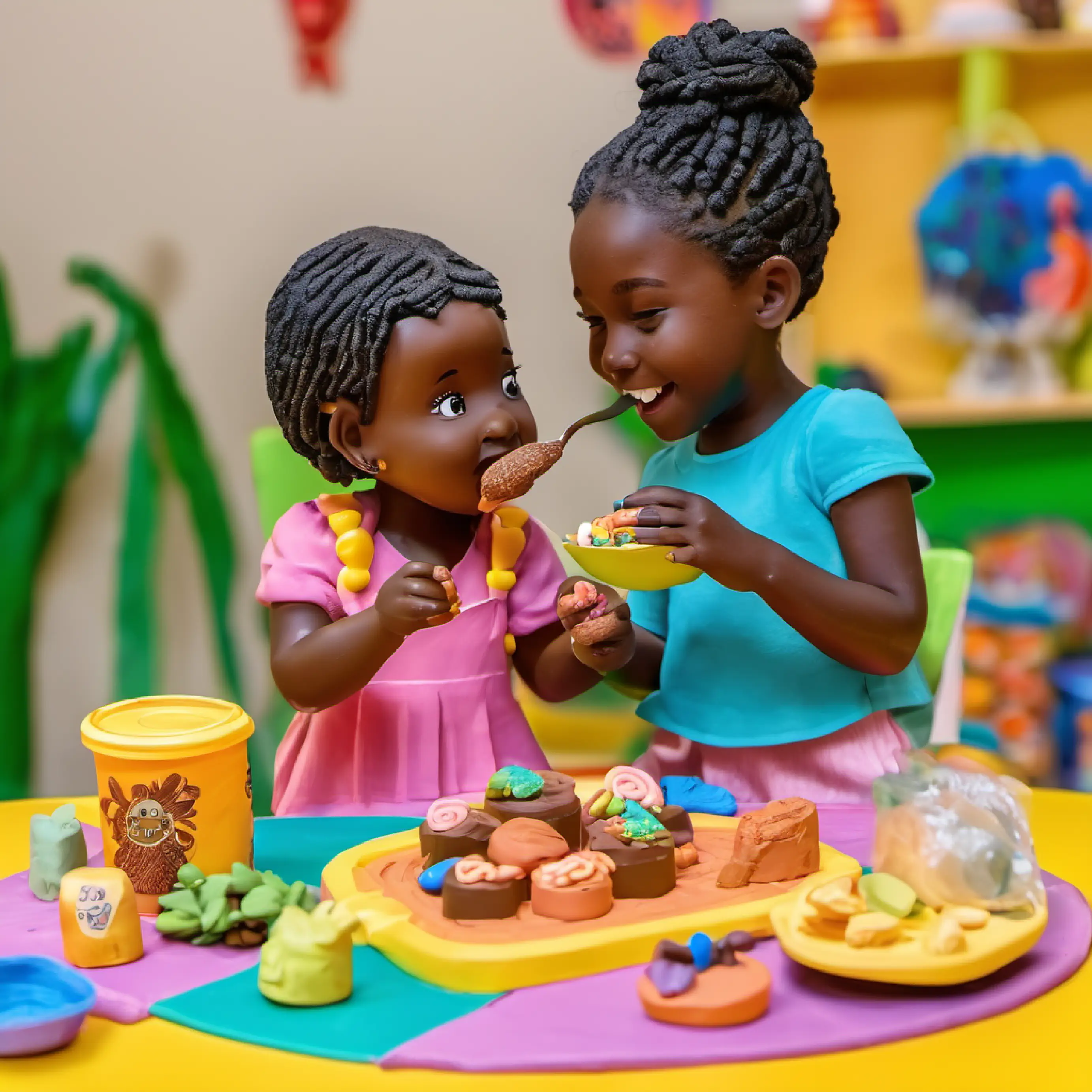 Chichi sharing her snack with her new friend during snack time.