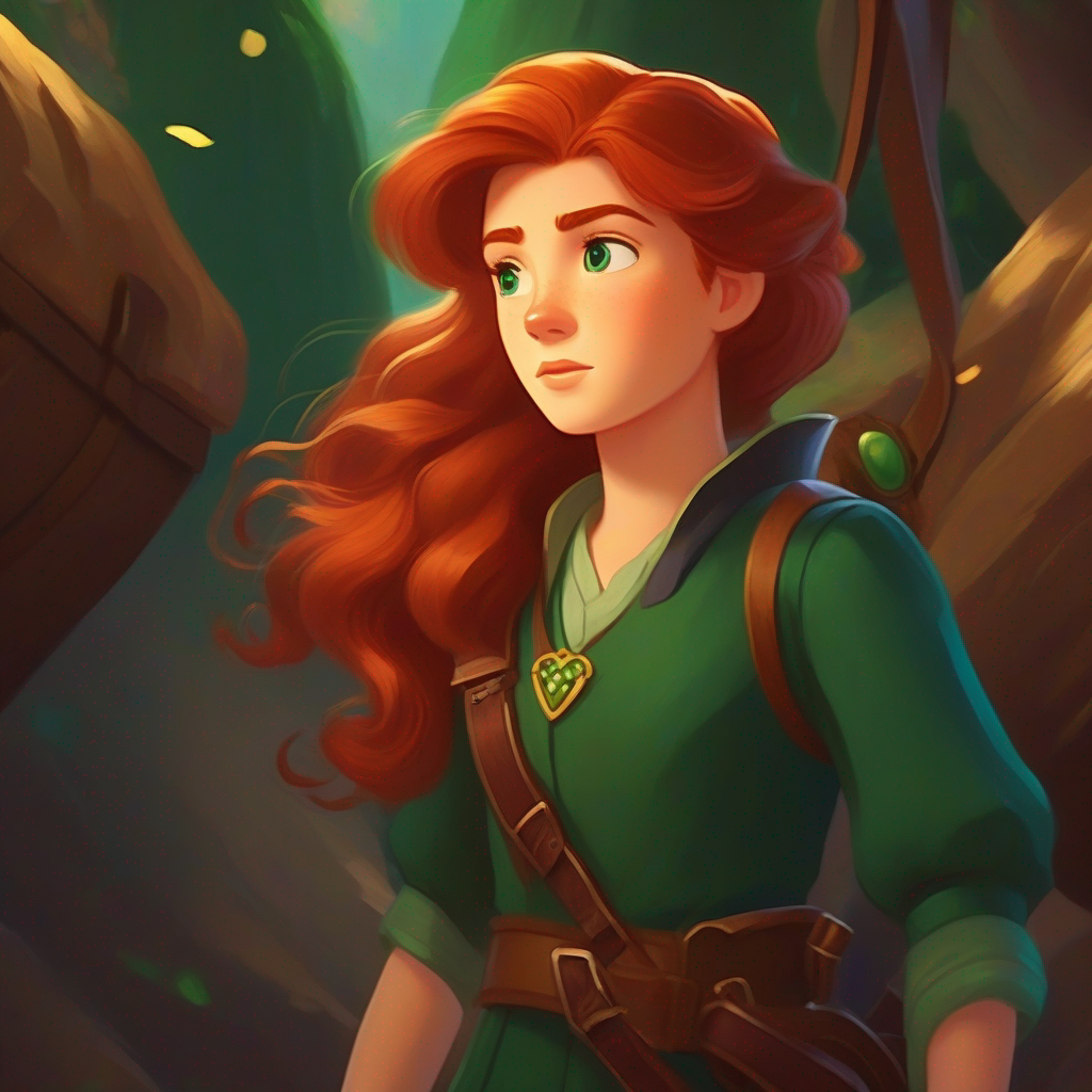 A brave and determined adventurer with auburn hair and emerald eyes. realizes her responsibility and the value of the treasure.